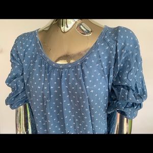 Large Loft light blue blouse boho cuteness dots